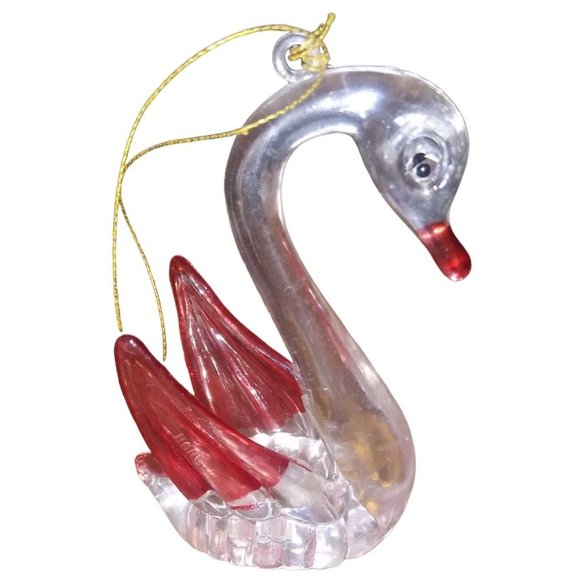 VTG Lucite Swan Ornament Acrylic Red Swan Holiday Ornament Hong Kong - Picture 1 of 8